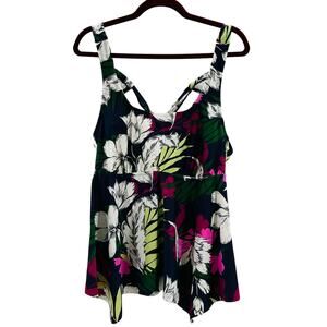 KONA SOL 14W plus blue tropical floral print fit & flare swim tankini NWT b133